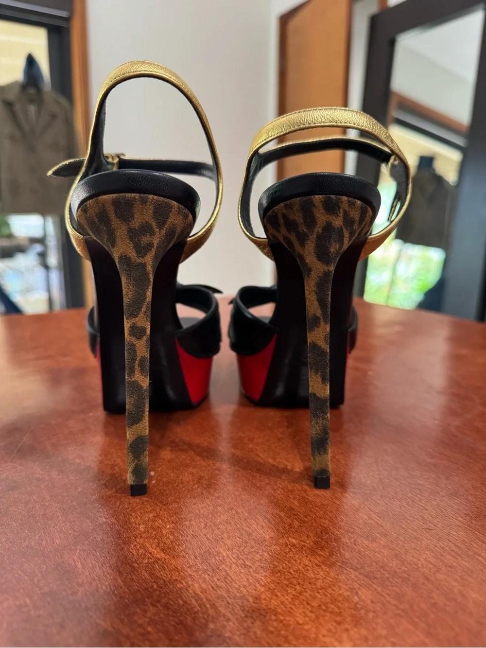 Saint Laurent Bowfront Platform Leopard Embossed Stiletto Heel Sandals - Picture 11 of 11
